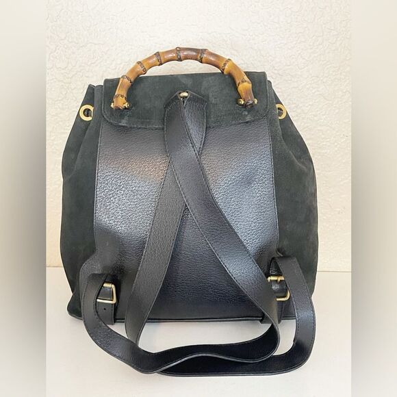 Gucci Black Suede Backpack with Bamboo Details - Picture 8 of 15